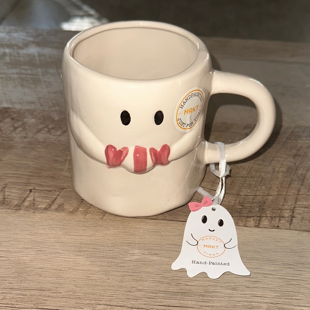 Hand-Painted Ghost Mug with Pink Bow